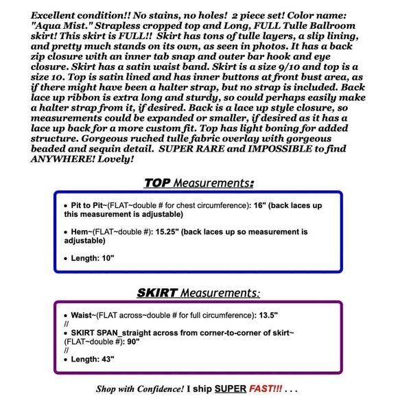 Alfred Angelo Sz 10 Aqua Blue Tulle Two Piece Formal Gown Skirt Corset Strapless - Picture 16 of 16